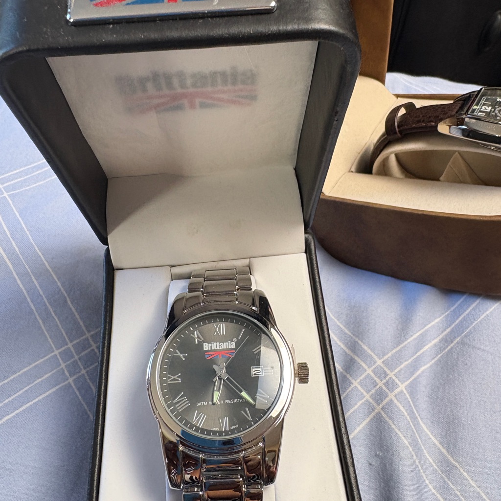 Brittania Mens Silver Stainless Steel Watch With Black Dial